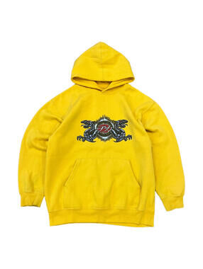 Vintage Y2K Mecca Hoodie Chrome Dragons Sz Medium Skater Graphic Yellow